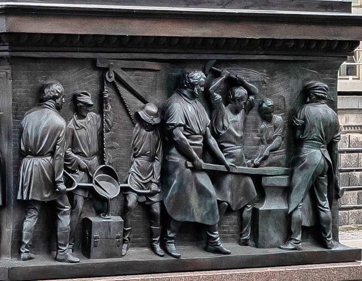 Bronzerelief mit Darstellung der Gießerei und Schmiede von August Borsig.