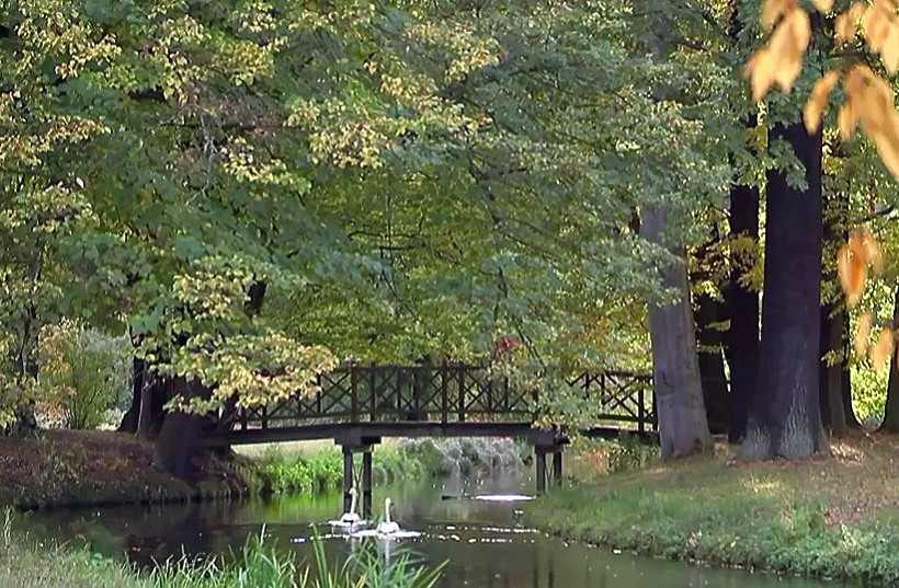 Die Pyramidenbrücke im Park Branitz bei Cottbus.