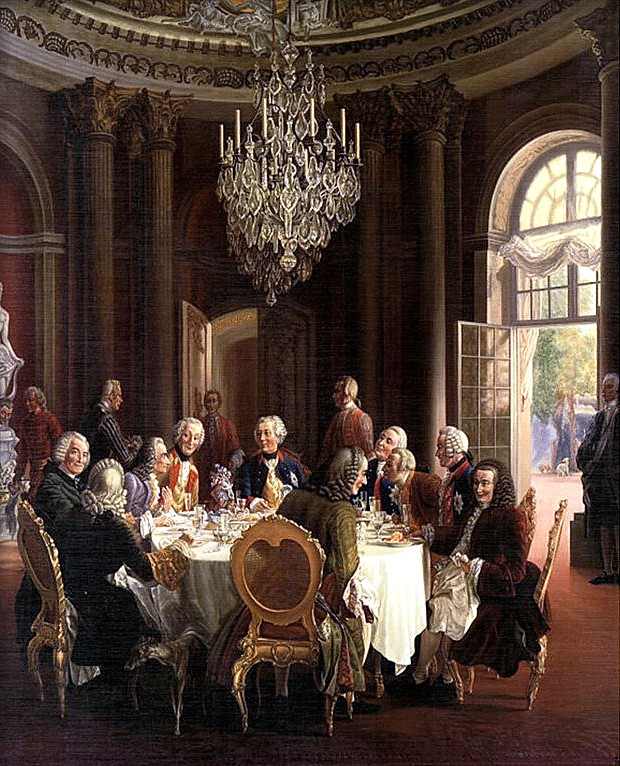 Tafelrunde Friedrich II. im Schloss Sanssouci.